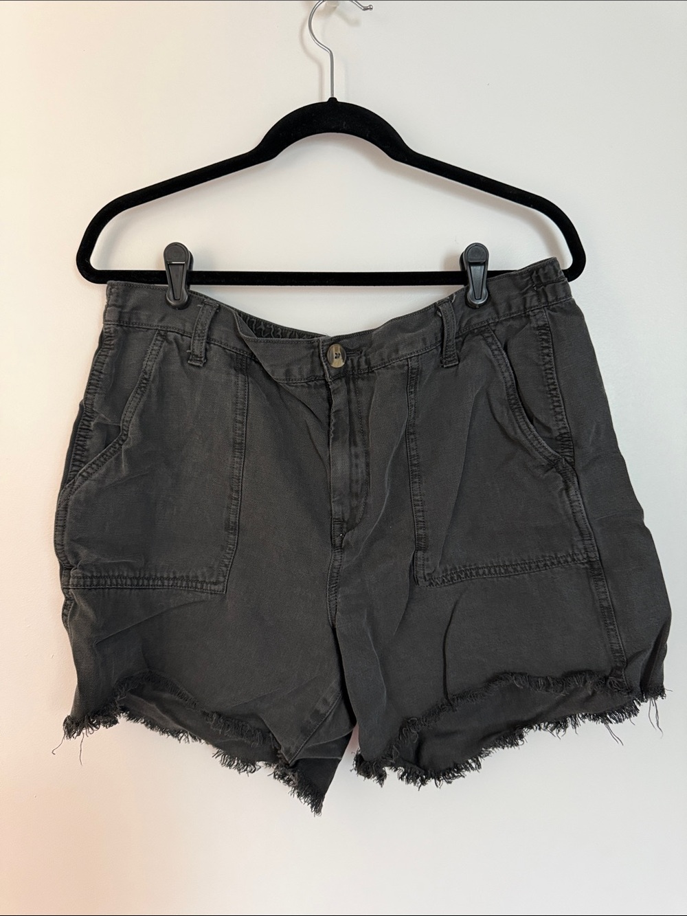 aerie Washed Black Shorts with Frayed Hem